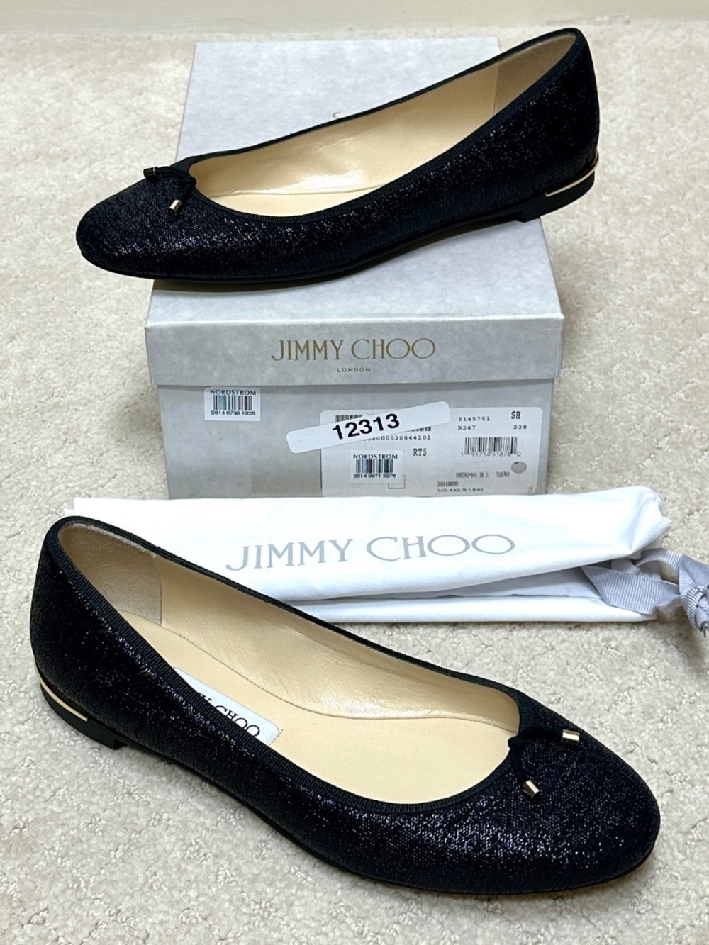 Jimmy Choo Jennie flat black glitter size 38.5